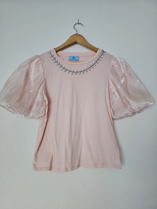 CeCe Tops - CeCe Women's Pink Puff-Sleeve Jewel-Neck Top Size M